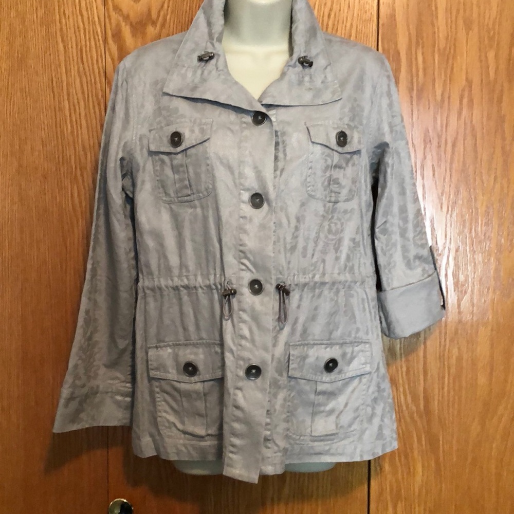 Chico’s silver cotton tab sleeve jacket